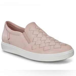 Pink Ecco Slip On Upper Leather Woven Rose Dust Walking Comfort Shoes Sneakers